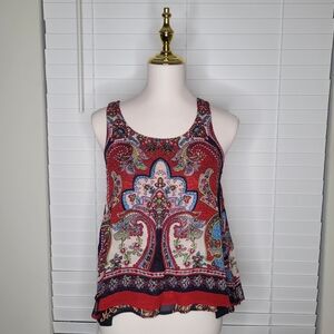 Patrons Of Peace Sz S Blue Paisley Floral Flowy Lightweight Apron Pinafore Top